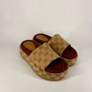 Gucci GG Canvas Platform Slides - Used